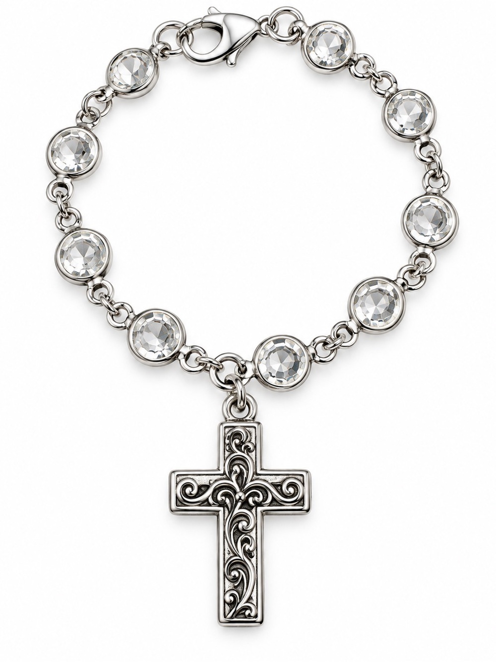 Sterling-Style Silver Cross Charm  with Clear Crystal Accents